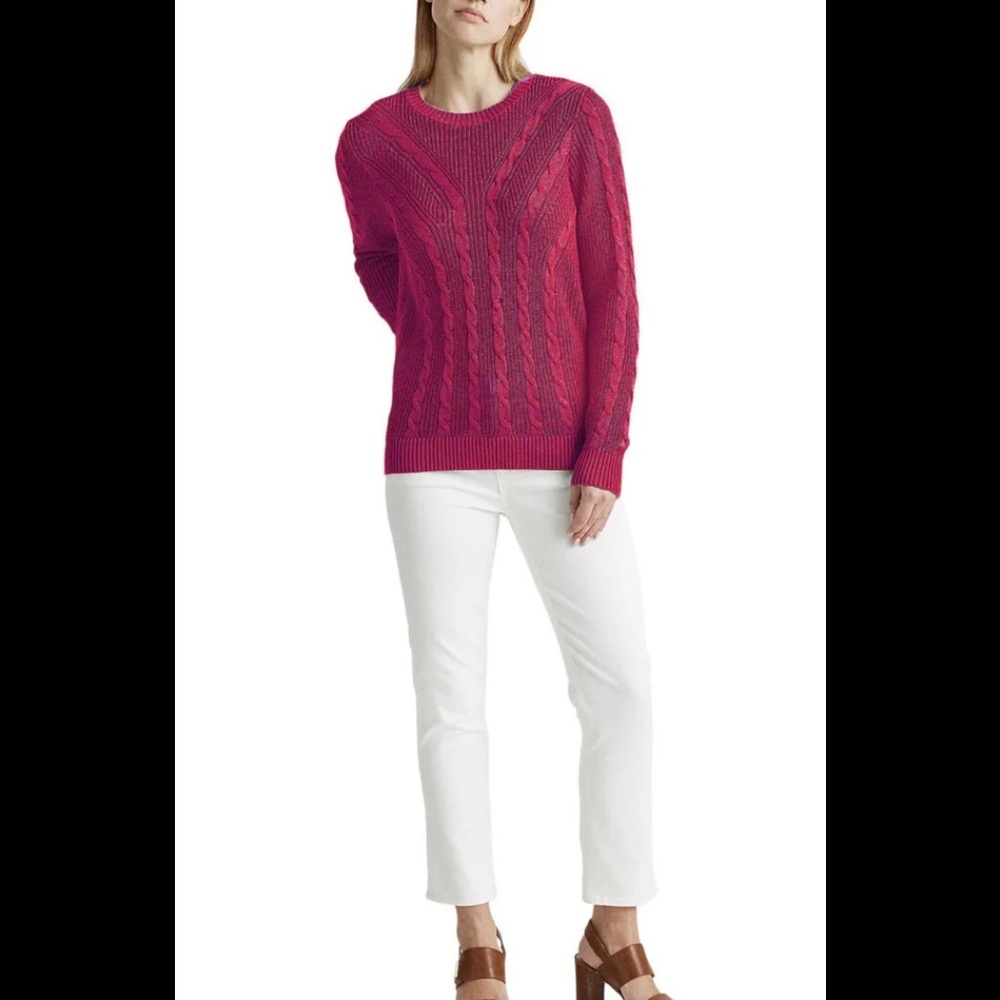 Lauren Ralph Lauren Womens Cable Knit Sweater Fuchsia S